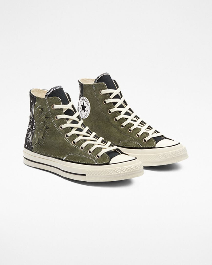 Men's Converse Chuck 70 LTD Paisley Suede High Top Shoes Black Green | AU C8630T
